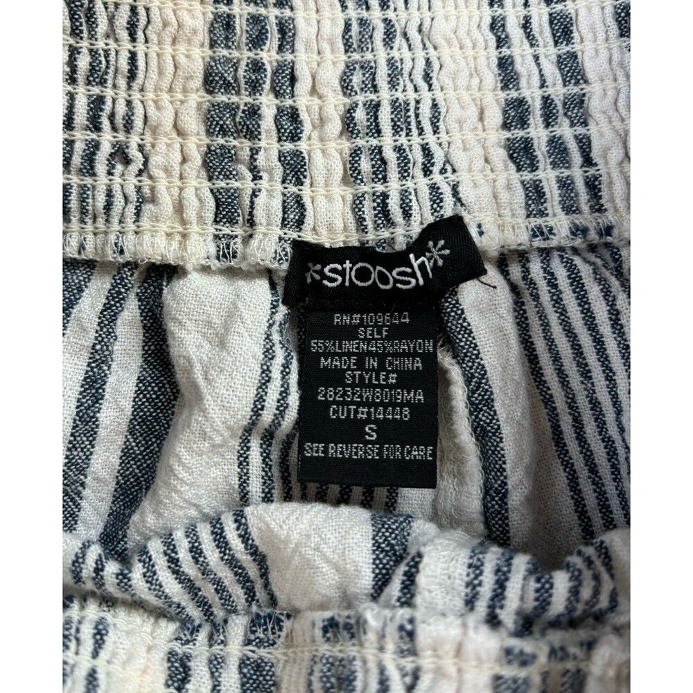 Stoosh Blue Ivory Striped Linen Pants Size S Pull On Wide Leg - Picture 5 of 5